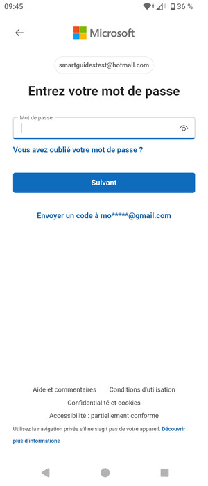 Saisissez votre mot de passe Hotmail et sélectionnez Suivant