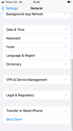 Scroll to and select Transfer or Reset iPhone