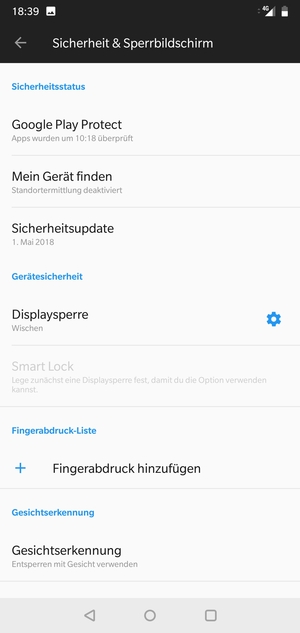 Um Ihre Bildschirmsperre zu aktivieren, gehen Sie zum Sicherheit & Sperrbildschirm Menü und wählen Sie  Displaysperre