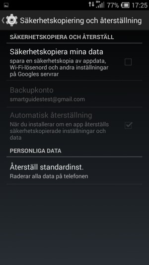 Kryssa i Säkerhetskopiera mina data-rutan