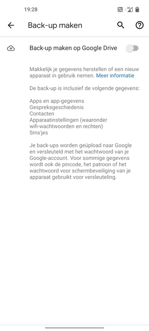 Schakel Back-up maken op Google Drive in