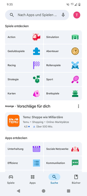 Wählen Sie die Suchleiste