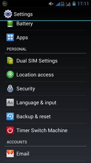 Scroll to and select Security