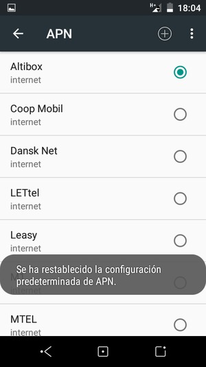 El teléfono se reiniciará con la configuración predeterminada de Internet y MMS