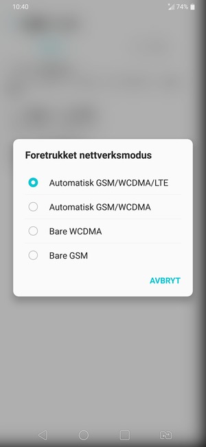 Velg Bare GSM for å aktivere 2G