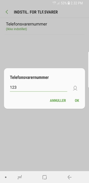 Indtast Telefonsvarernummer og vælg OK