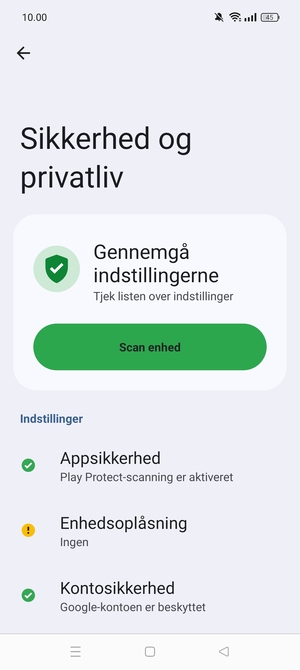 For at aktivere din skærmlås, gå til menuen Sikkerhed og privatliv og vælg Enhedsoplåsning
