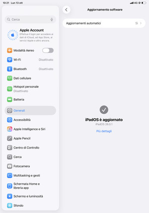 Se il tuo iPad è aggiornato, vedrai la schermata seguente
