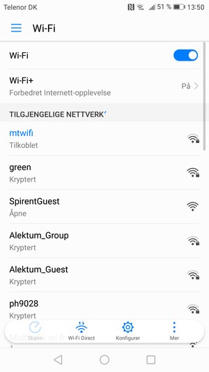Du er nå koblet til Wi-Fi-nettverket
