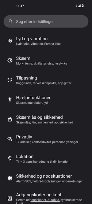 Scroll til og vælg Skærmlås og sikkerhed