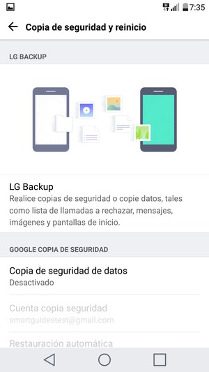 Seleccione Copia de seguridad de datos