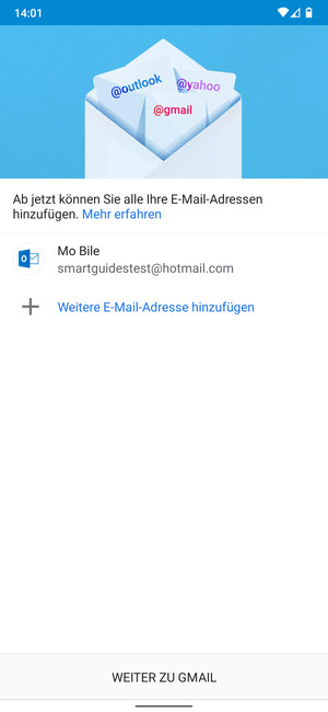 Wählen Sie WEITER ZU GMAIL