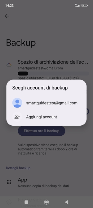 Seleziona il tuo account di backup