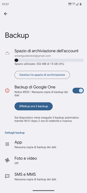 Seleziona Spazio di archivazione dell'account
