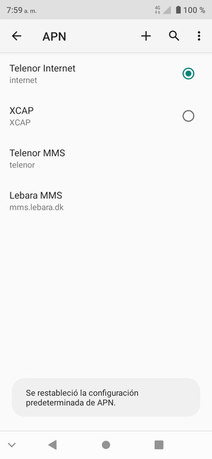 El teléfono se reiniciará con la configuración predeterminada de Internet y MMS