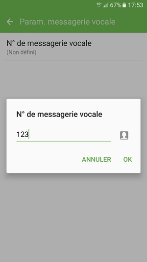 Saisissez le N° de messagerie vocale et sélectionnez OK