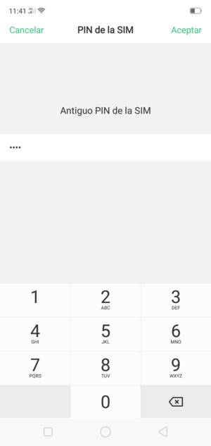 Introduzca su Antiguo PIN de la SIM y seleccione Aceptar