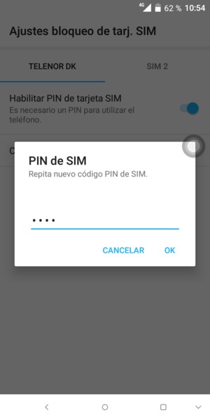 Confirme su nuevo código PIN de SIM y seleccione OK