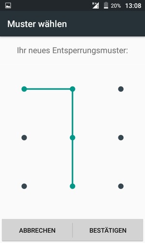 Zeichnen Sie das Entsperrmuster erneut und wählen Sie BESTÄTIGEN