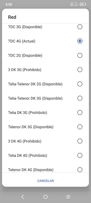 Seleccione un operador de red de la lista