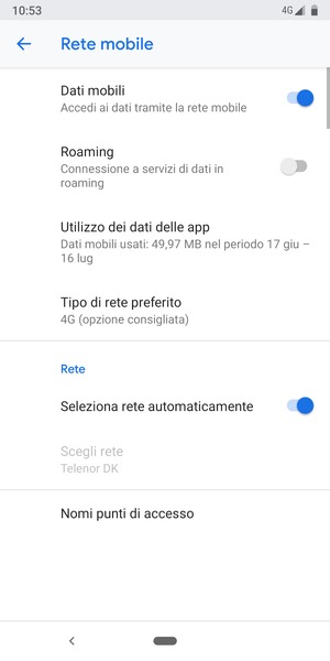 Seleziona Tipo di rete preferito