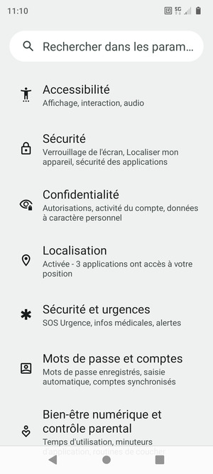 Faites défiler et sélectionnez Localisation