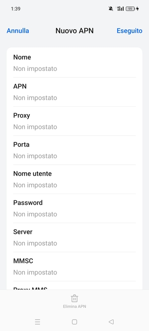 Inserisci le informazioni di Internet