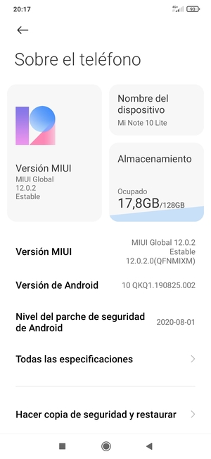 Desplácese y seleccione Hacer copia de seguridad y restaurar