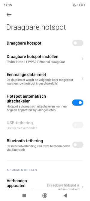 Selecteer Draagbare hotspot instellen