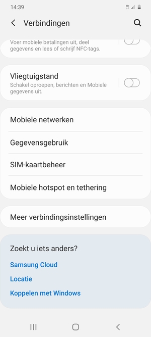 Scroll naar en selecteer Mobiele hotspot en tethering