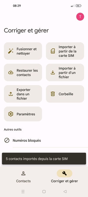 Vos contacts vont être enregistrés sur votre compte Google et dans votre téléphone lors de la prochaine synchronisation de Google.