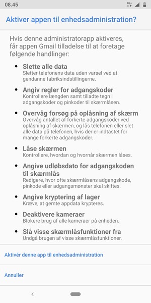 Scroll til og vælg Aktivér denne app til enhedsadministration