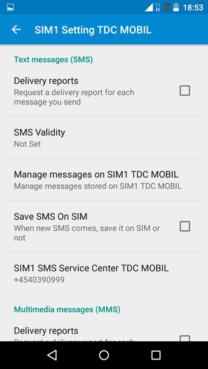 Select SIM1 SMS Service Center or SIM2 SMS Service Center