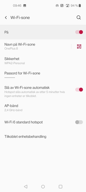 Telefonen din er konfigurert for bruk som et modem