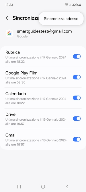 Seleziona Sincronizza adesso
