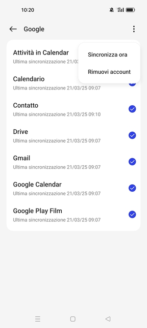 Seleziona Sincronizza ora