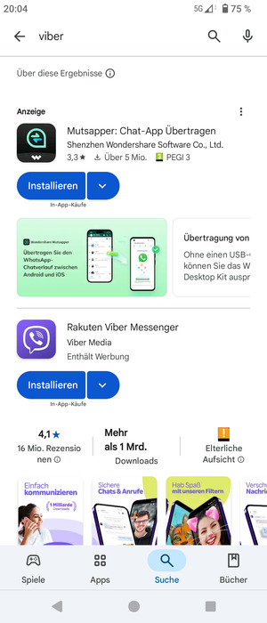 Wählen Sie die App