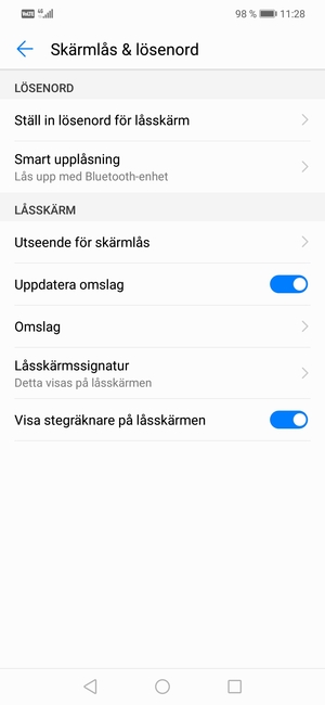 Välj Ställ in lösenord för låsskärm