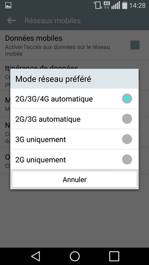 Sélectionnez 2G uniquement pour activer la 2G