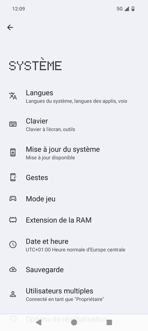 Sélectionnez Mise à jour du système
