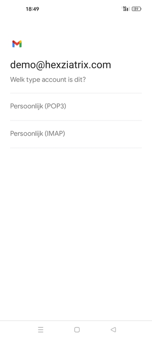 Selecteer Persoonlijk (POP3) of Persoonlijk (IMAP)