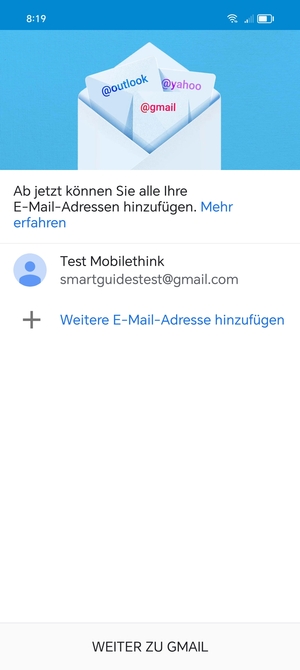 Wählen Sie WEITER ZU  GMAIL