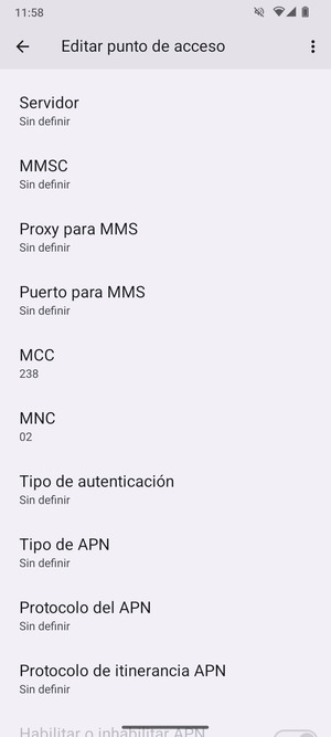 Desplácese hacia abajo e introduzca la información MMS