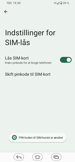 Din PIN-kode til SIM-kort er nu ændret
