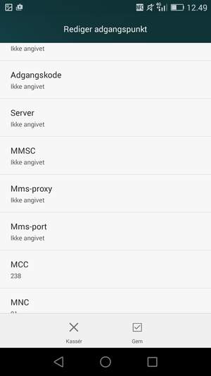 Scroll ned og indtast MMS-oplysninger