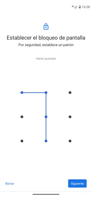 Dibuje un patrón de desbloqueo y seleccione Siguiente