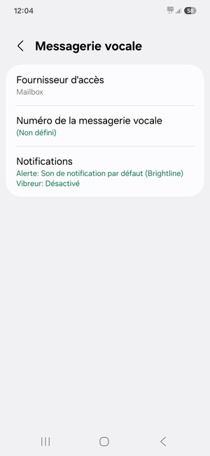 Sélectionnez Numéro de la messagerie vocale