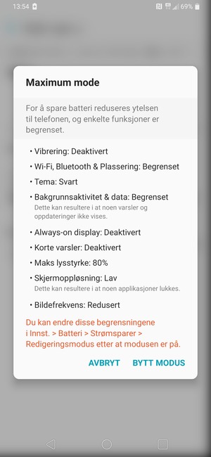 Velg BYTT MODUS