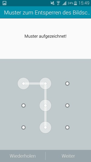 Zeichnen Sie ein Entsperrmuster und wählen Sie Weiter