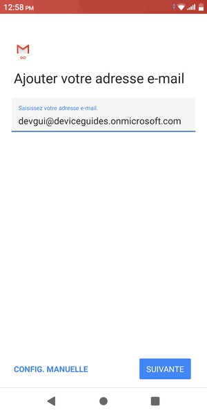 Saisissez votre adresse e-mail et sélectionnez CONFIG. MANUELLE